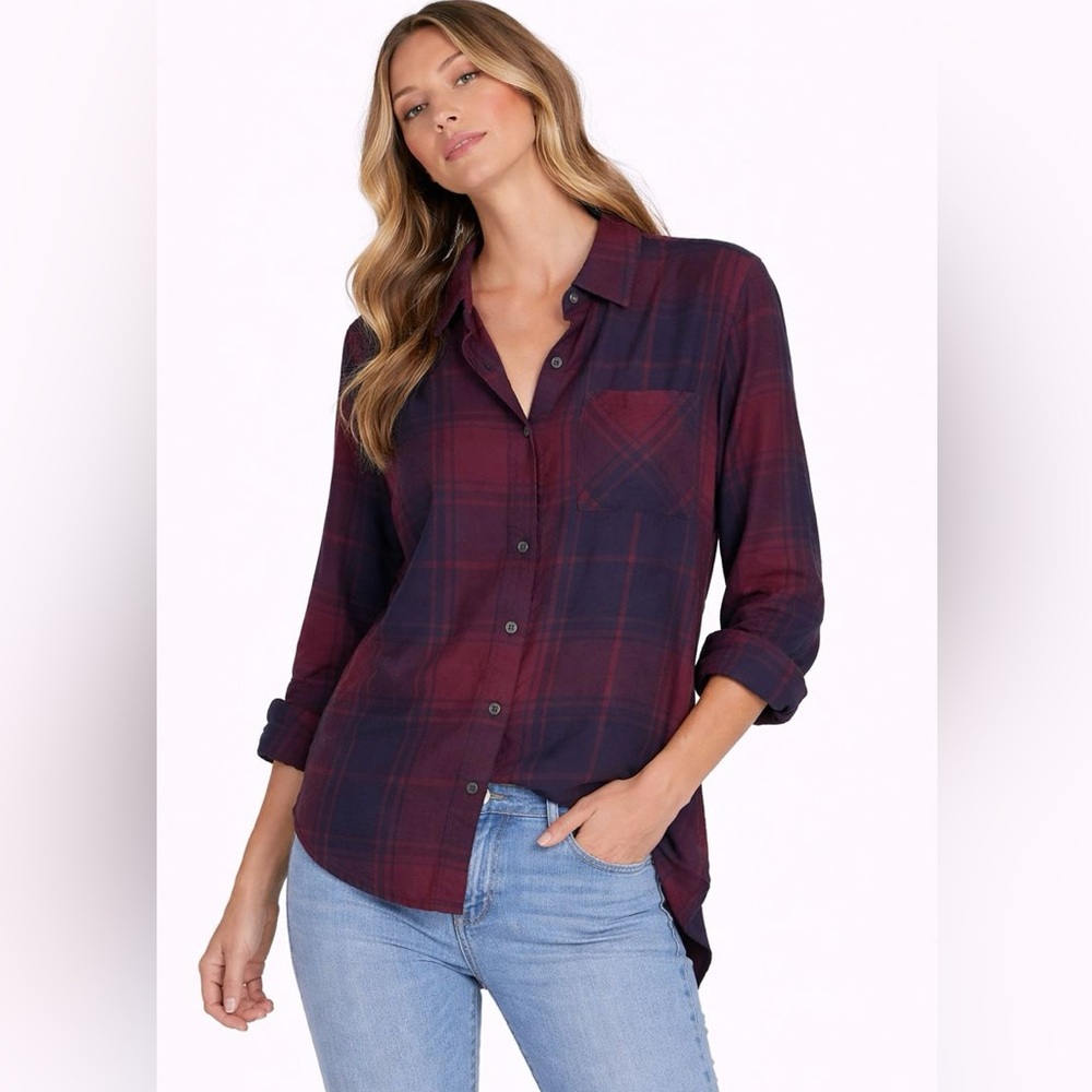 Girl Krazy Flannel Shirt Plaid Navy/Burgundy Game Day Collegiate Sz‎ Medium